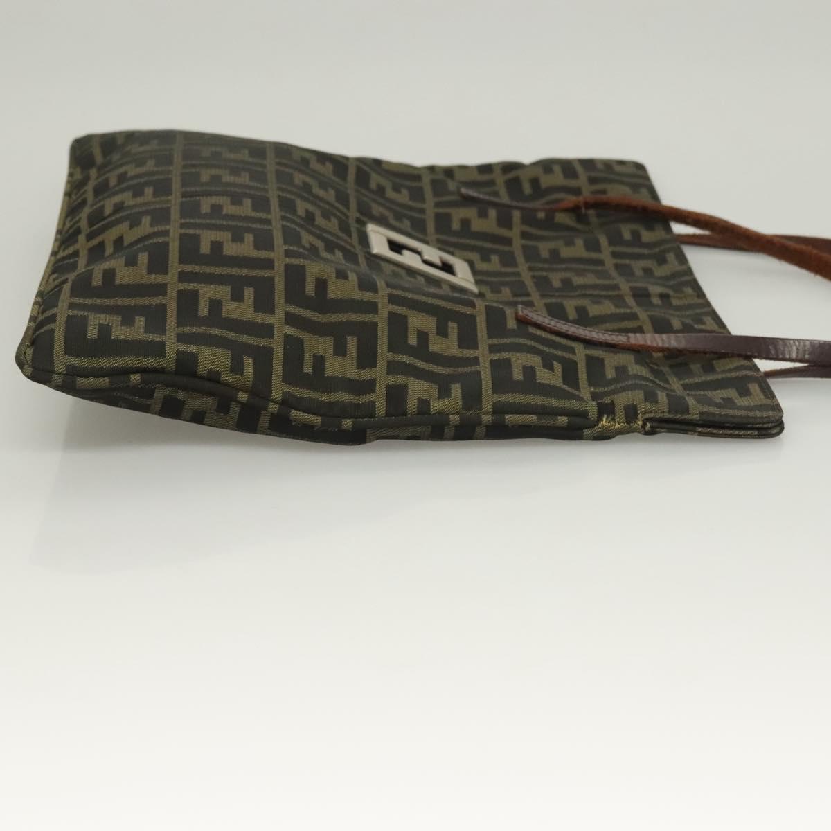 FENDI Zucca Canvas Shoulder Bag Brown Black Auth hk2786