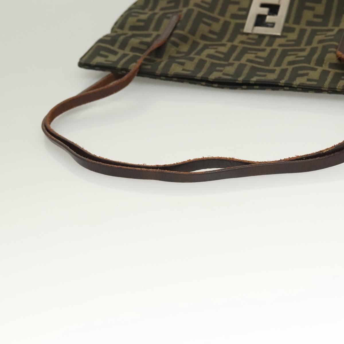 FENDI Zucca Canvas Shoulder Bag Brown Black Auth hk2786