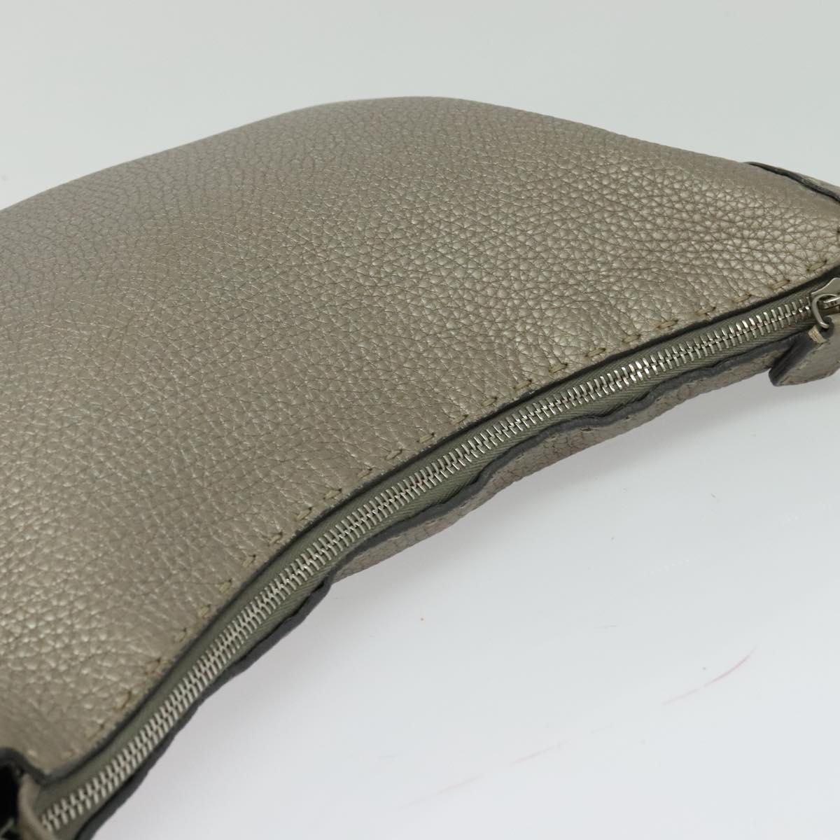 FENDI Celeria Shoulder Bag Leather Gray Silver Auth hk2788