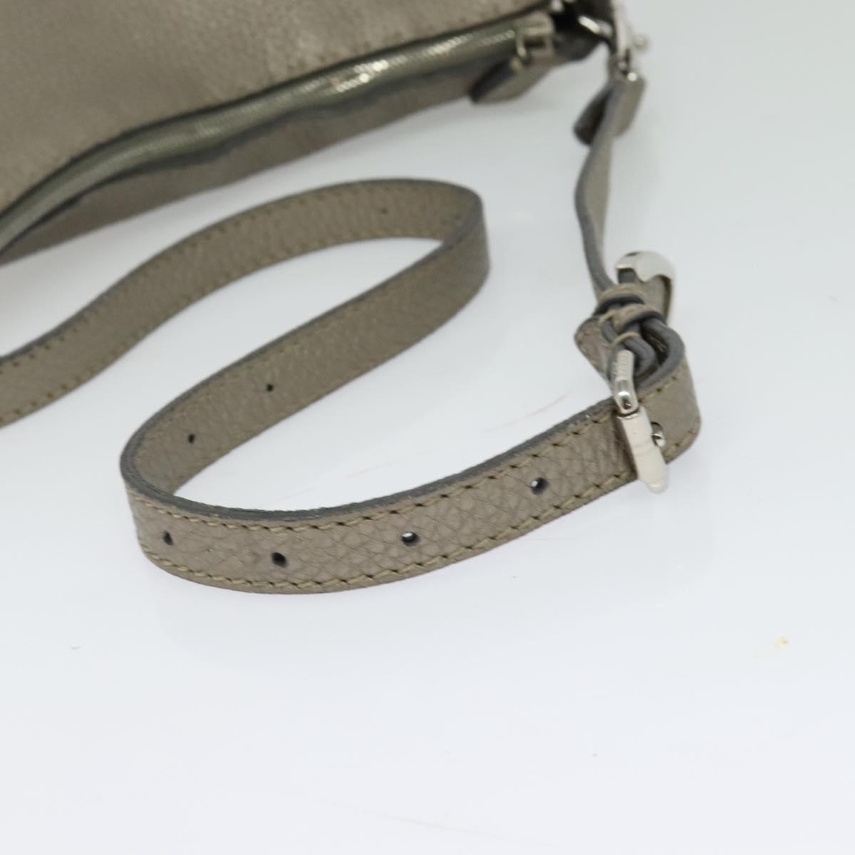 FENDI Celeria Shoulder Bag Leather Gray Silver Auth hk2788