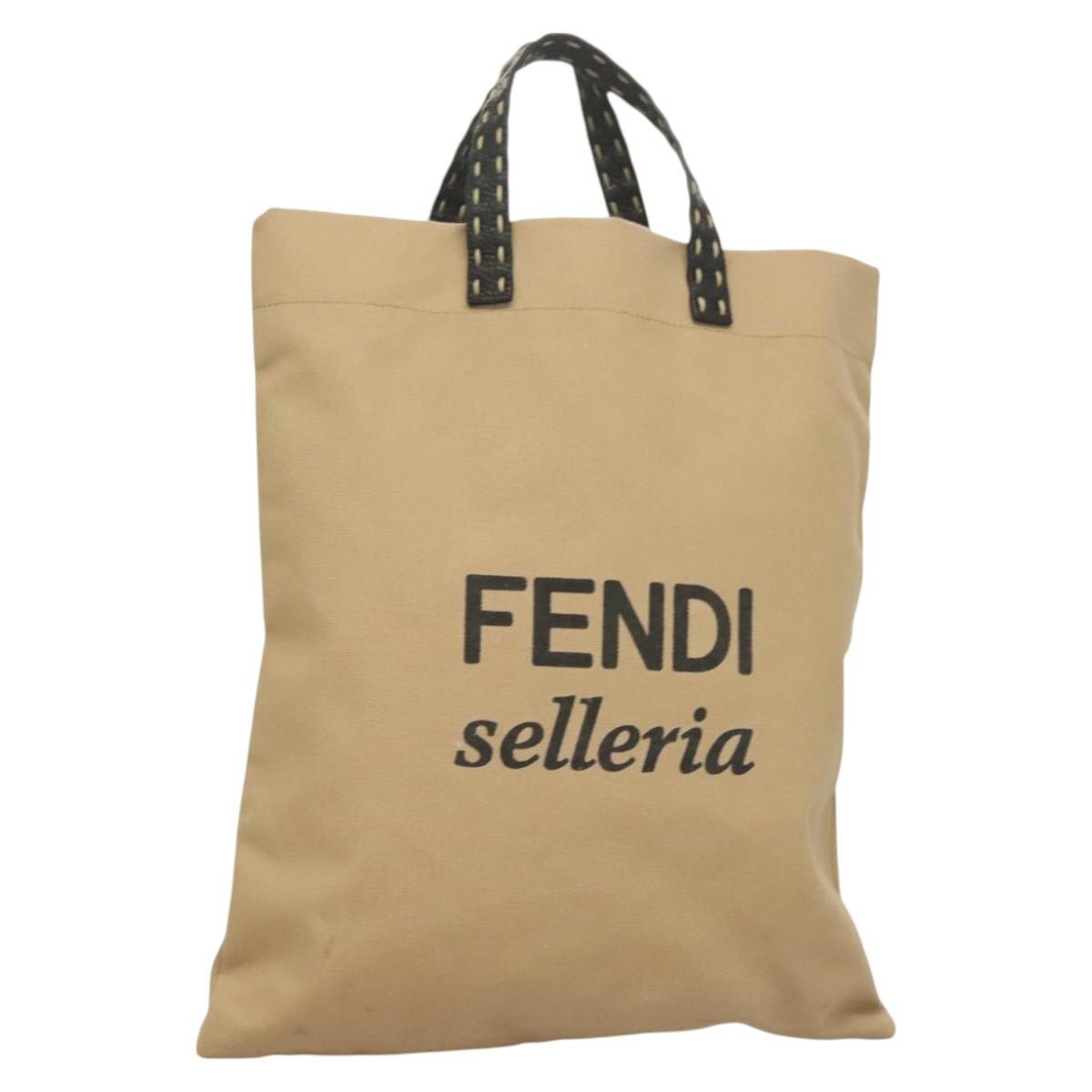 FENDI Celeria Hand Bag Canvas Beige Auth hk2789