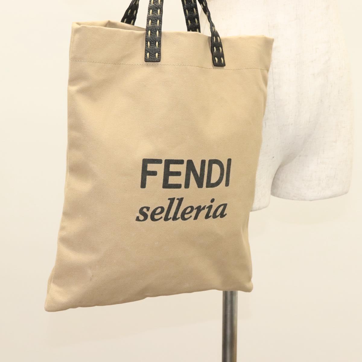 FENDI Celeria Hand Bag Canvas Beige Auth hk2789