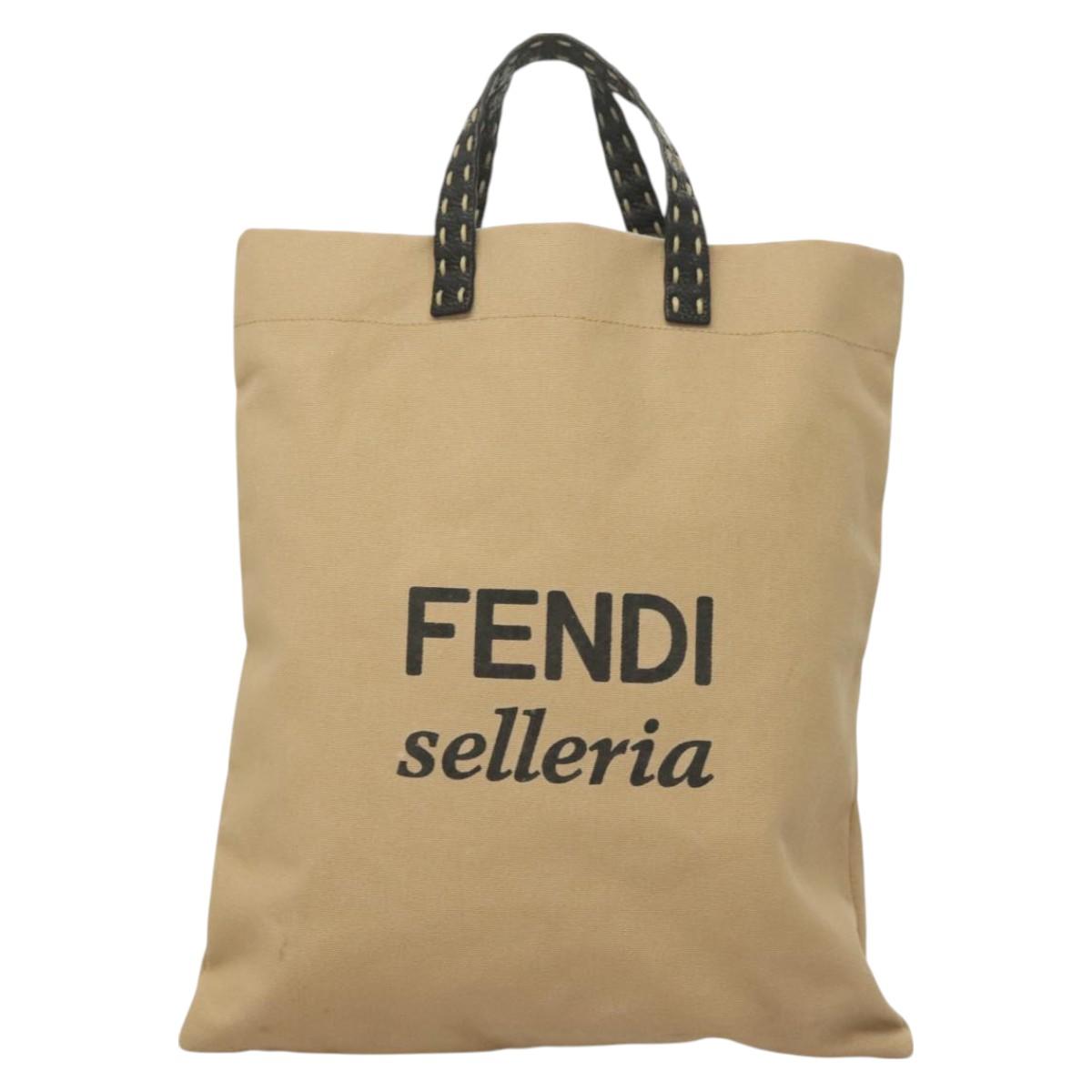 FENDI Celeria Hand Bag Canvas Beige Auth hk2789
