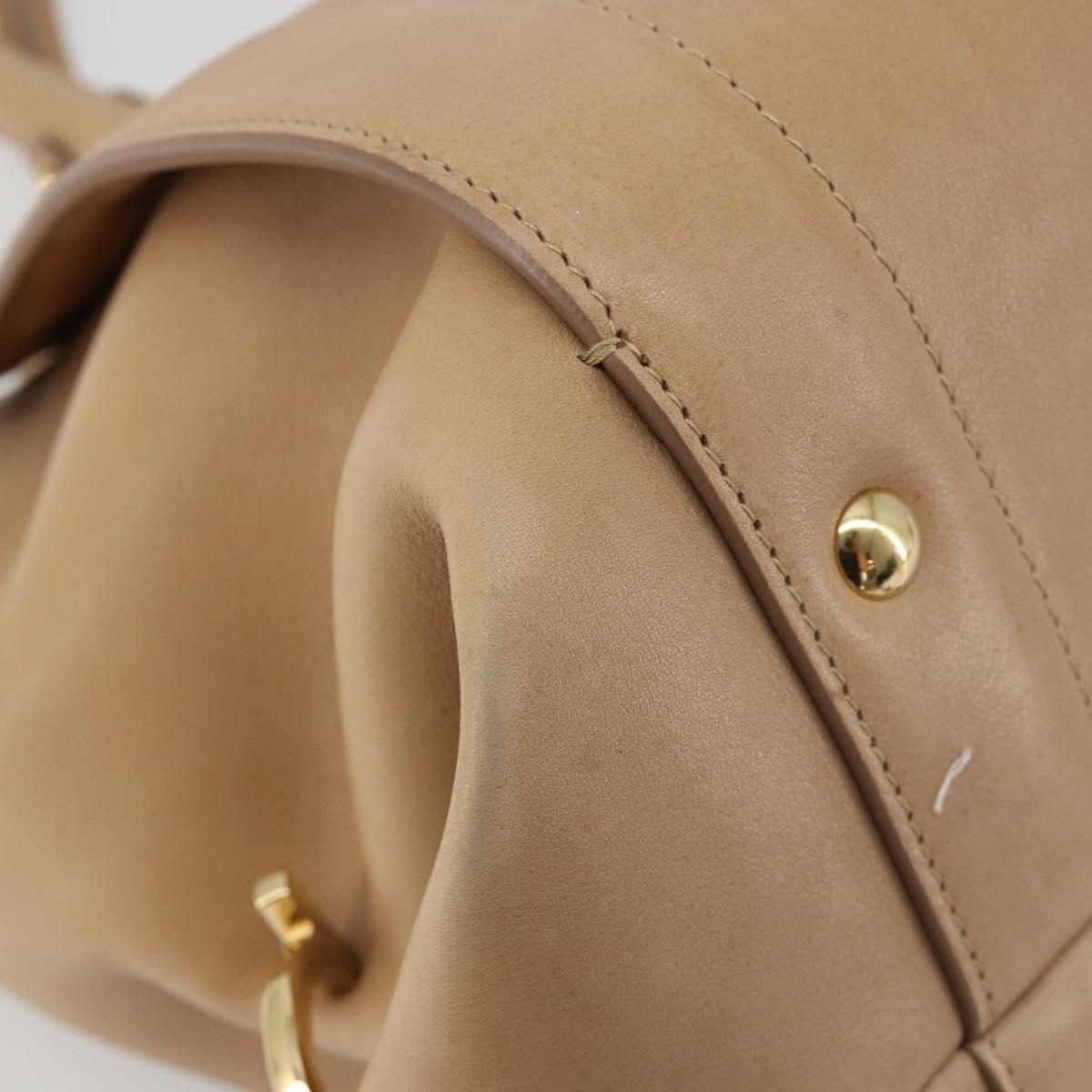 Salvatore Ferragamo Gancini Hand Bag Leather Beige Gold Auth hk2805
