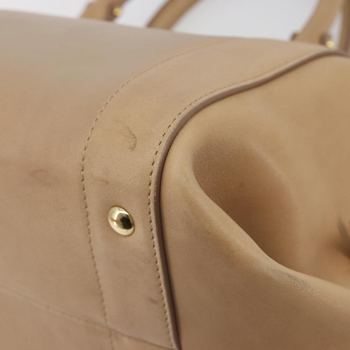 Salvatore Ferragamo Gancini Hand Bag Leather Beige Gold Auth hk2805