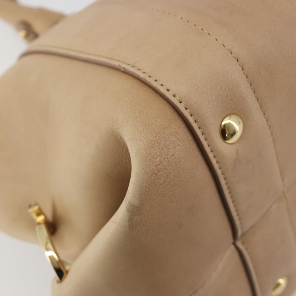 Salvatore Ferragamo Gancini Hand Bag Leather Beige Gold Auth hk2805