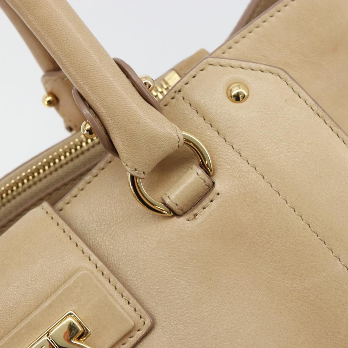 Salvatore Ferragamo Gancini Hand Bag Leather Beige Gold Auth hk2805