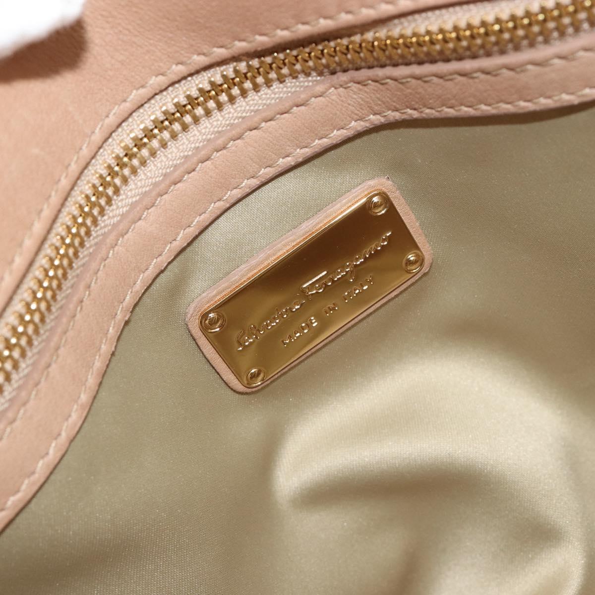 Salvatore Ferragamo Gancini Hand Bag Leather Beige Gold Auth hk2805