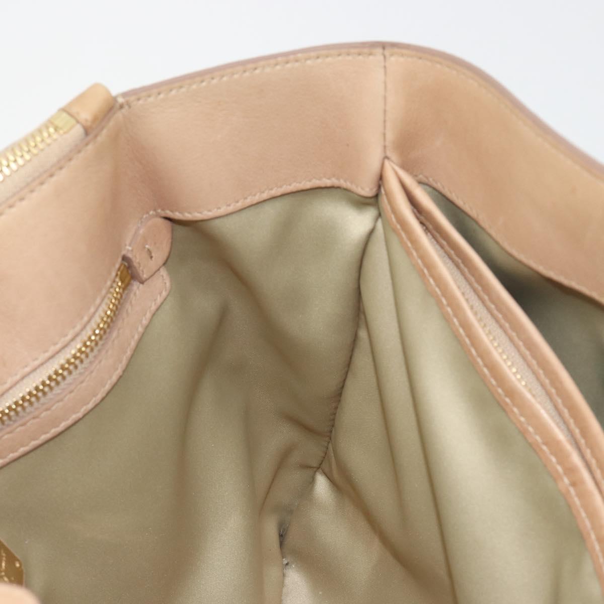 Salvatore Ferragamo Gancini Hand Bag Leather Beige Gold Auth hk2805