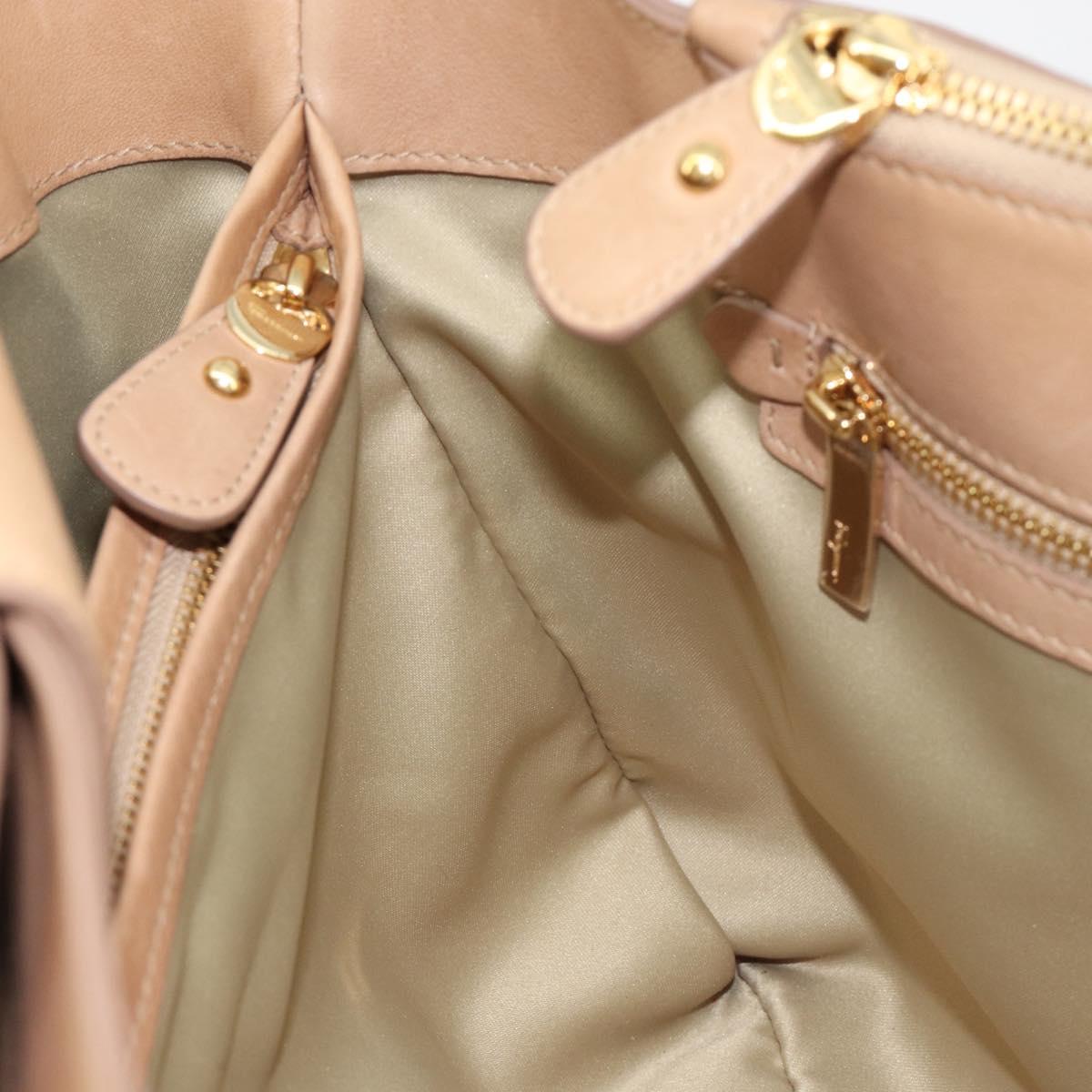 Salvatore Ferragamo Gancini Hand Bag Leather Beige Gold Auth hk2805