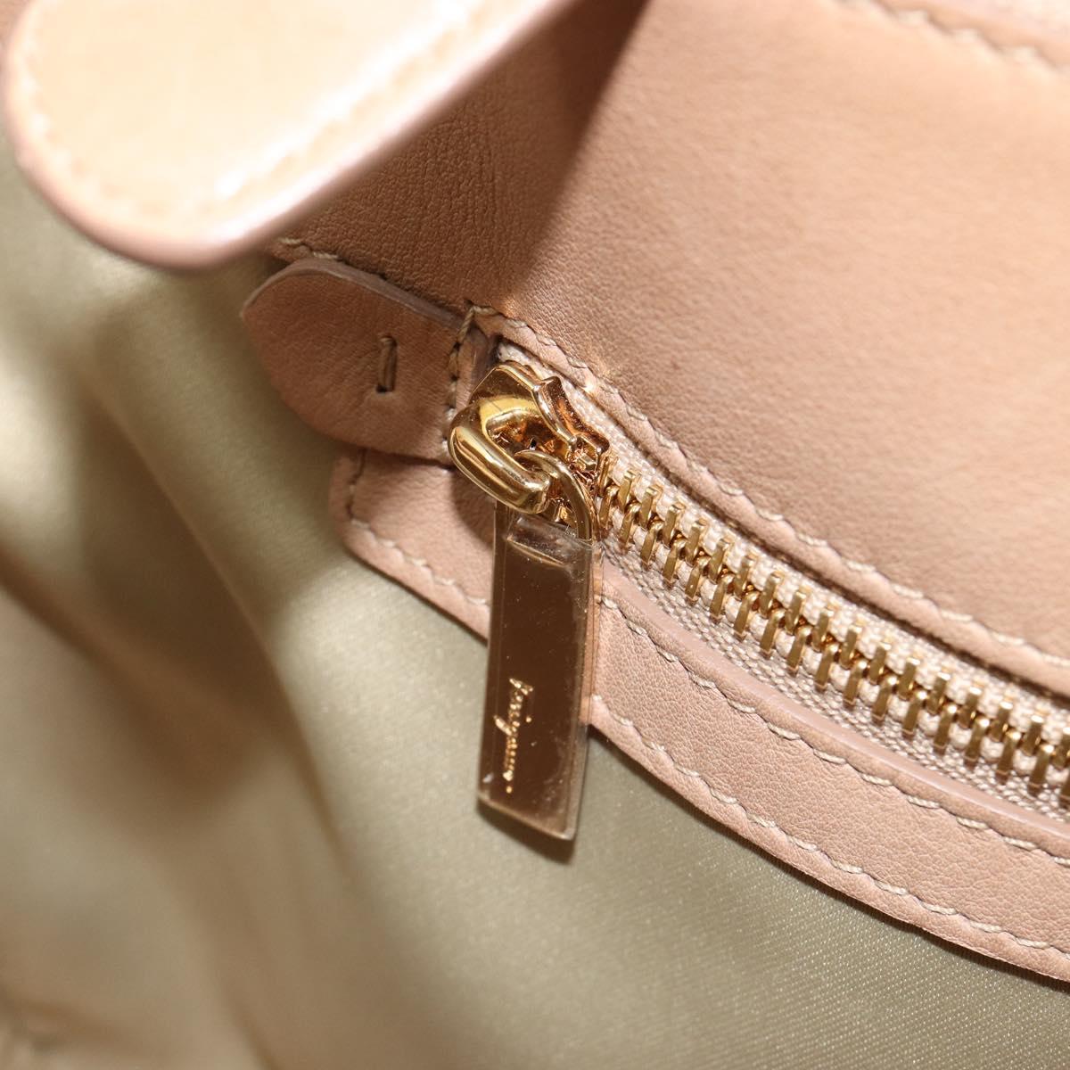 Salvatore Ferragamo Gancini Hand Bag Leather Beige Gold Auth hk2805