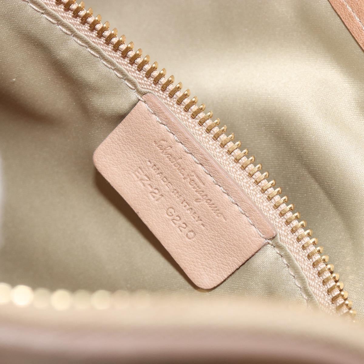 Salvatore Ferragamo Gancini Hand Bag Leather Beige Gold Auth hk2805
