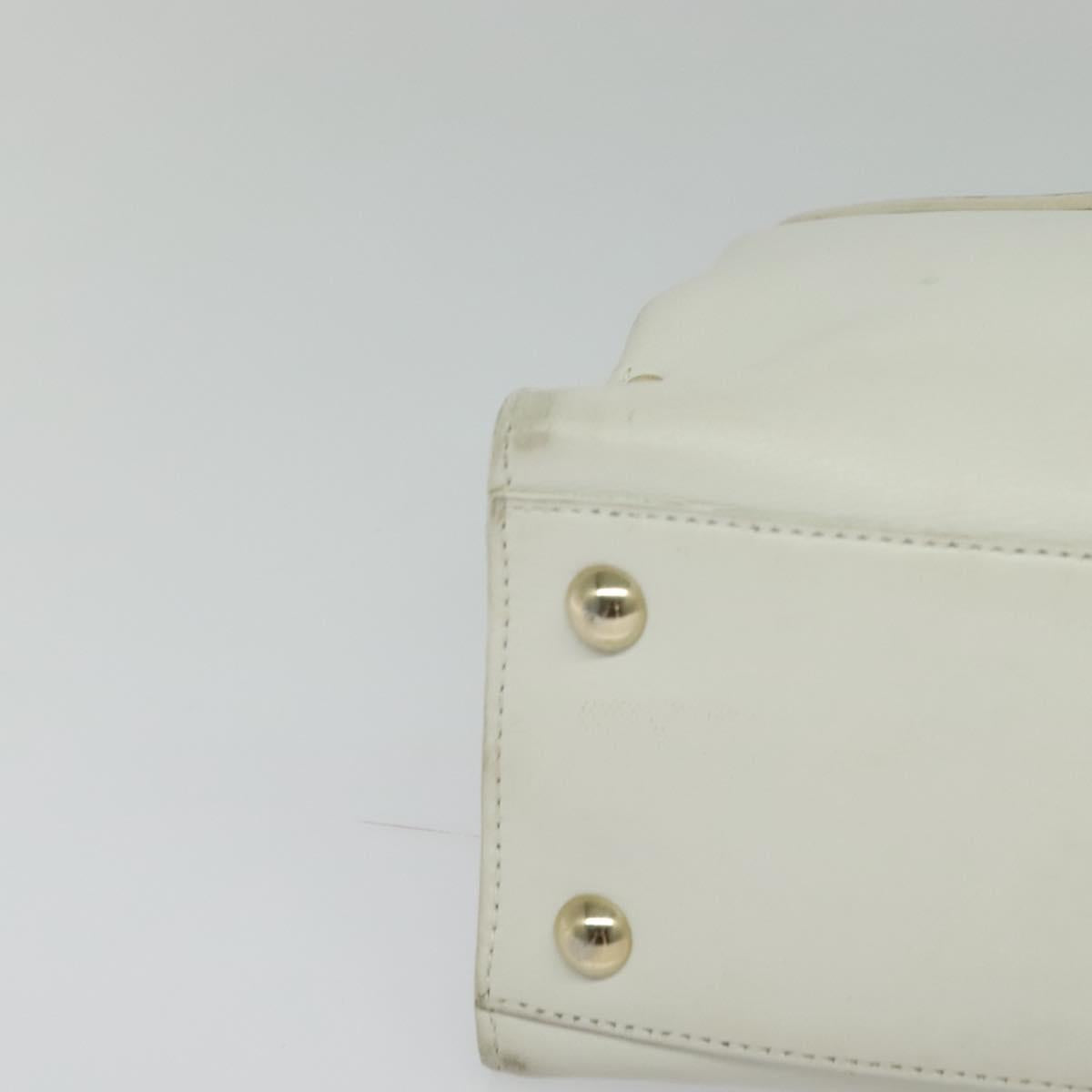 Salvatore Ferragamo Gancini Hand Bag Leather White Gold Auth hk2806