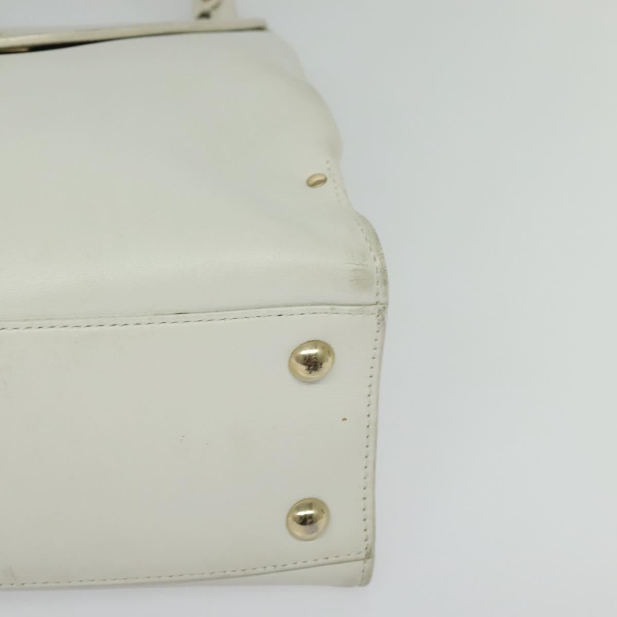 Salvatore Ferragamo Gancini Hand Bag Leather White Gold Auth hk2806