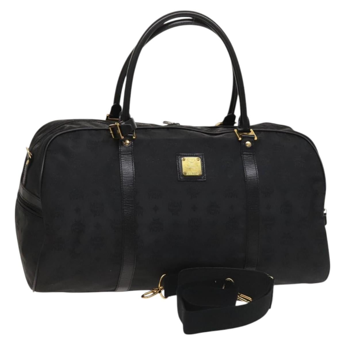 MCM Logogram Vicetos Boston Bag Nylon 2way Brown Gold Auth hk2824
