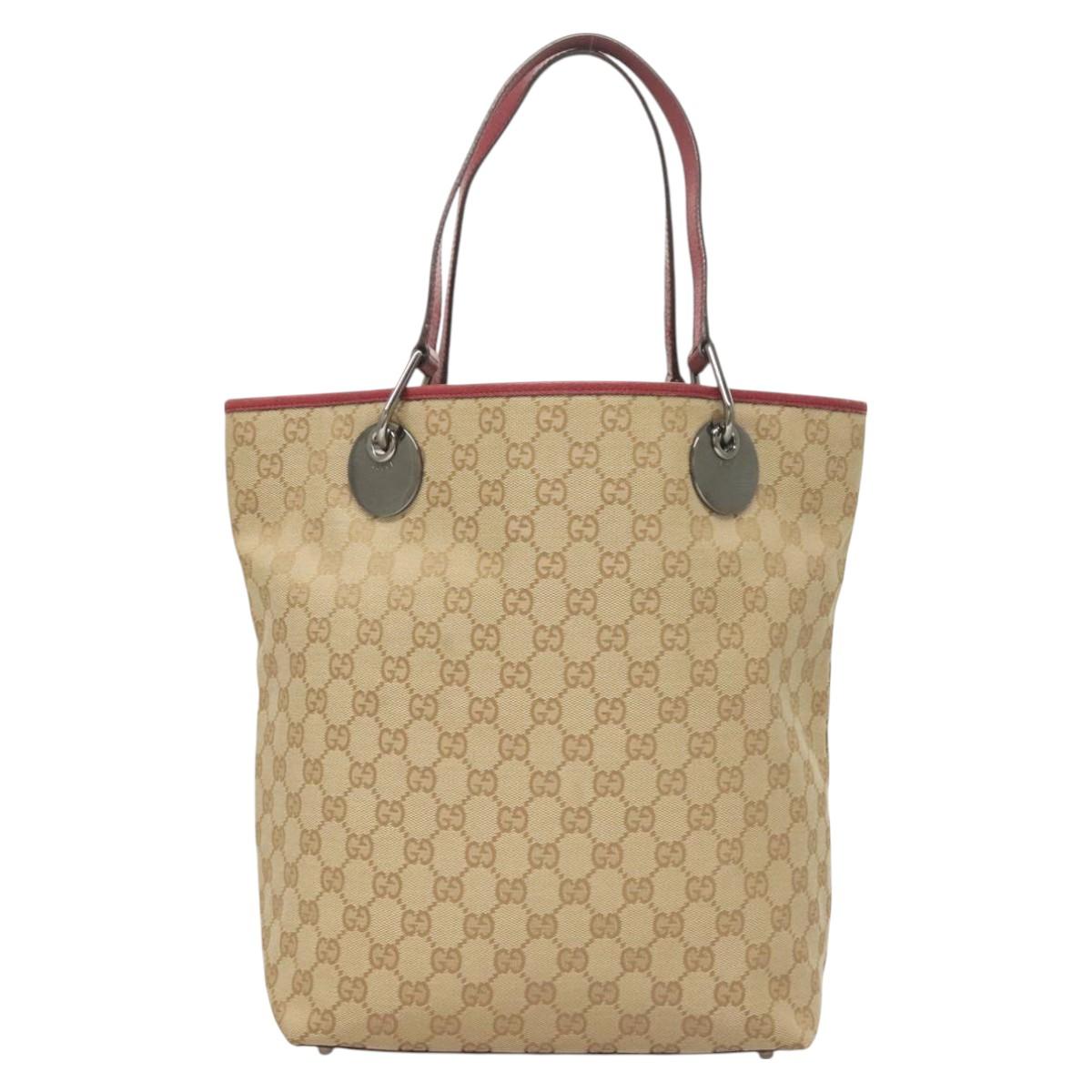 GUCCI GG Canvas Tote Bag Beige Silver 120836 Auth hk2844
