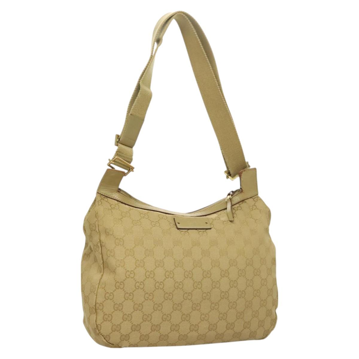 GUCCI GG Canvas Shoulder Bag Beige Gold 90762 Auth hk2847