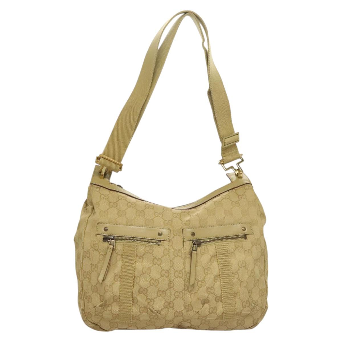 GUCCI GG Canvas Shoulder Bag Beige Gold 90762 Auth hk2847