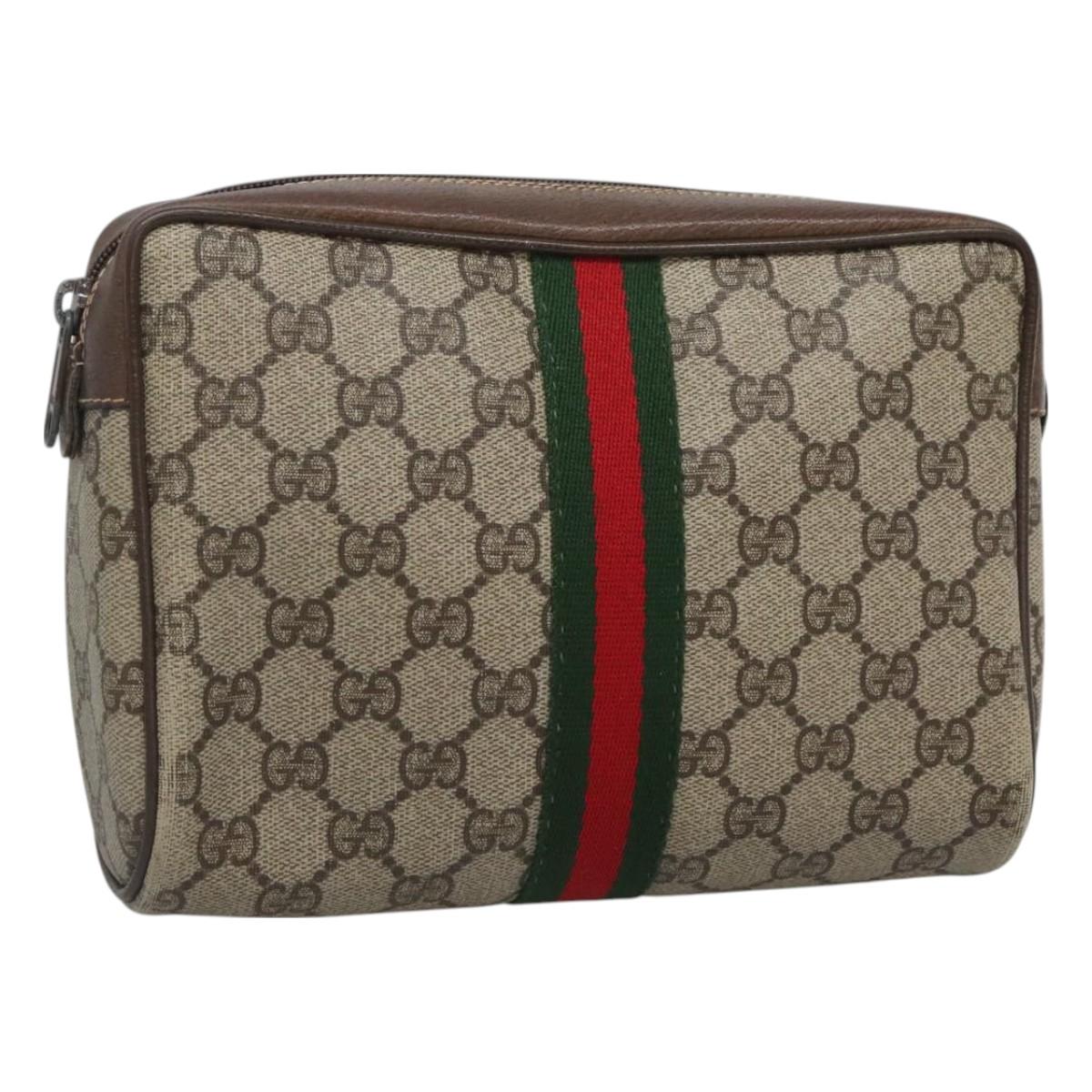 GUCCI GG Supreme Web Sherry Line Clutch Bag PVC Beige 32 014 3553 Auth hk2851