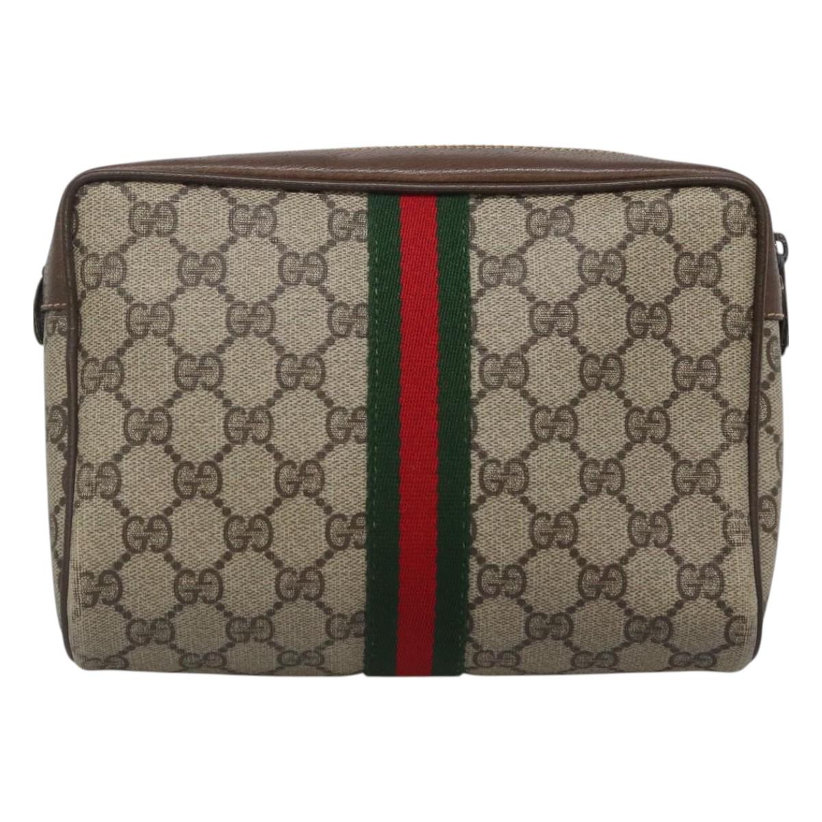 GUCCI GG Supreme Web Sherry Line Clutch Bag PVC Beige 32 014 3553 Auth hk2851