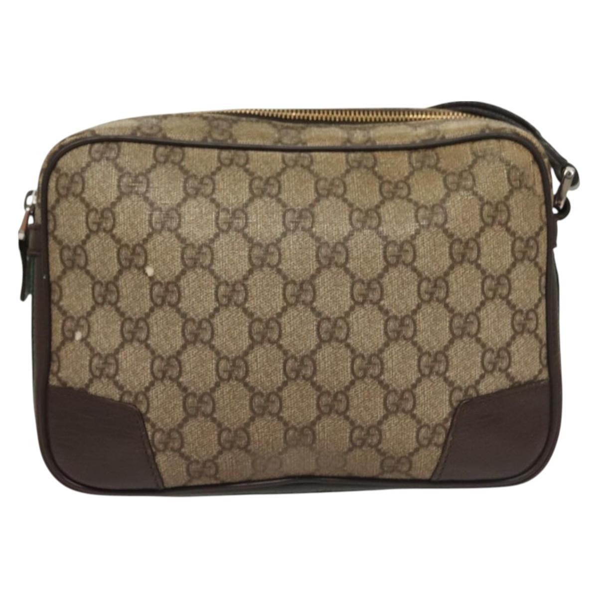 GUCCI GG Supreme Web Sherry Line Clutch Bag PVC Beige Silver 152599 Auth hk2854