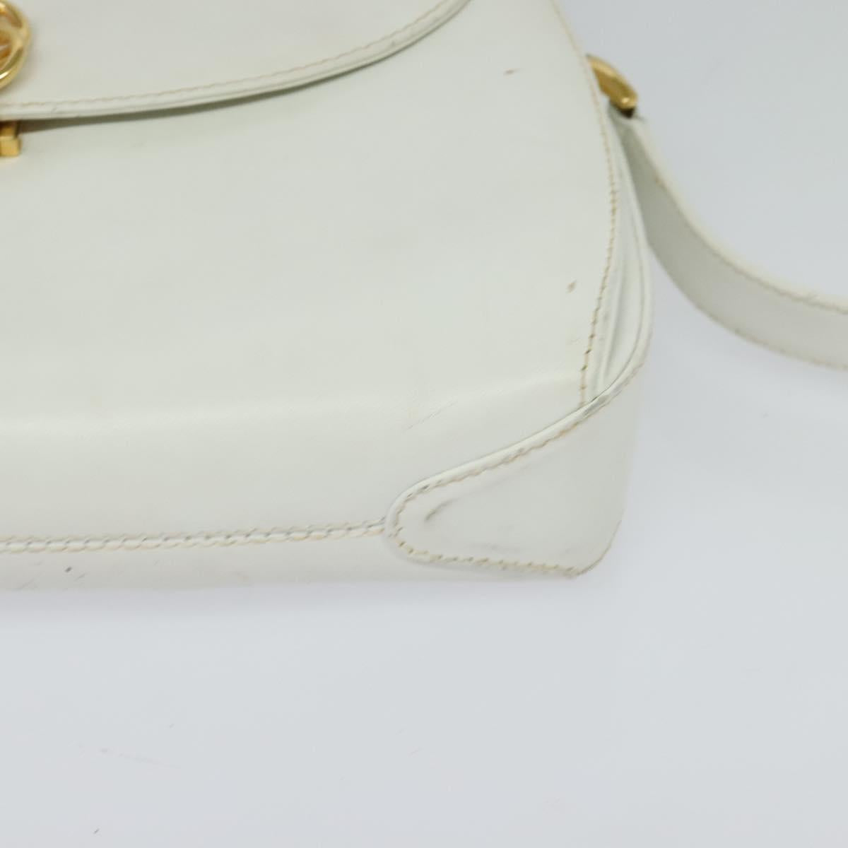 GUCCI Shoulder Bag Leather White Gold Auth hk2861