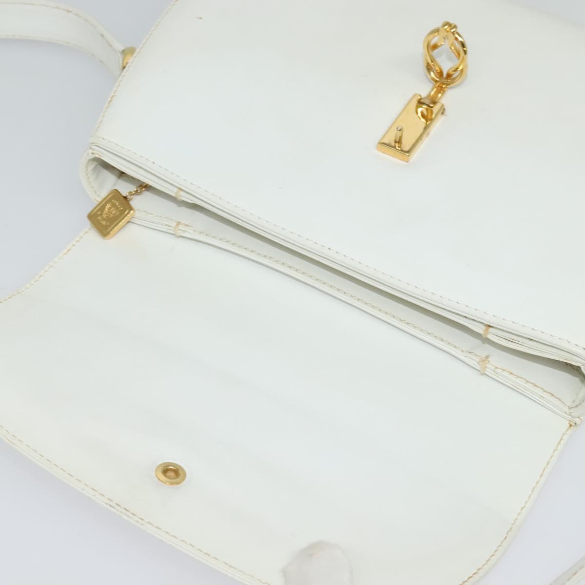 GUCCI Shoulder Bag Leather White Gold Auth hk2861
