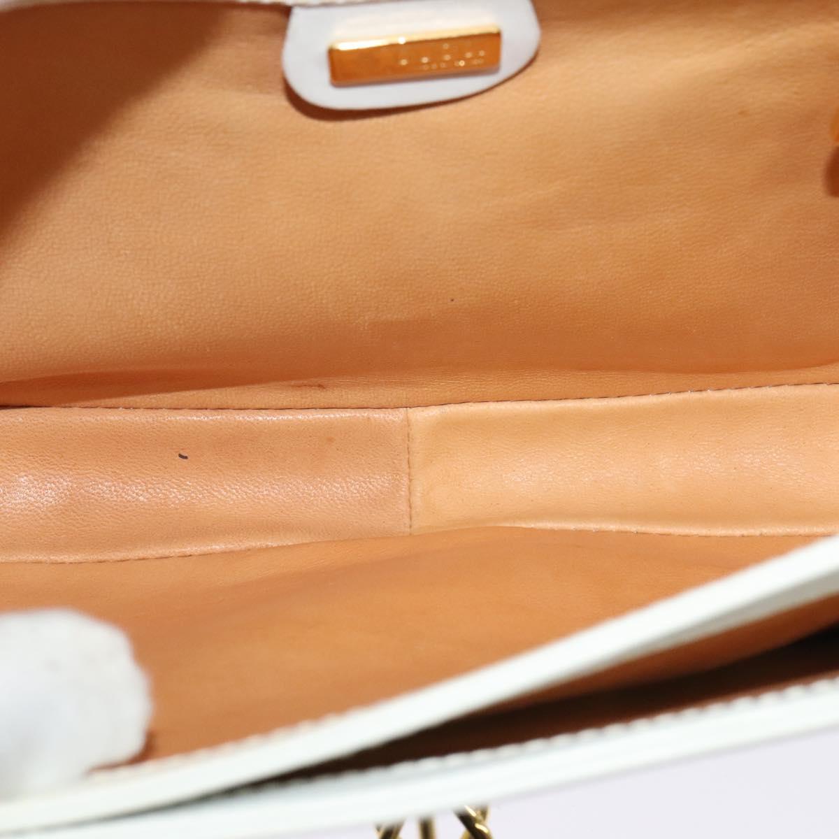 GUCCI Shoulder Bag Leather White Gold Auth hk2861