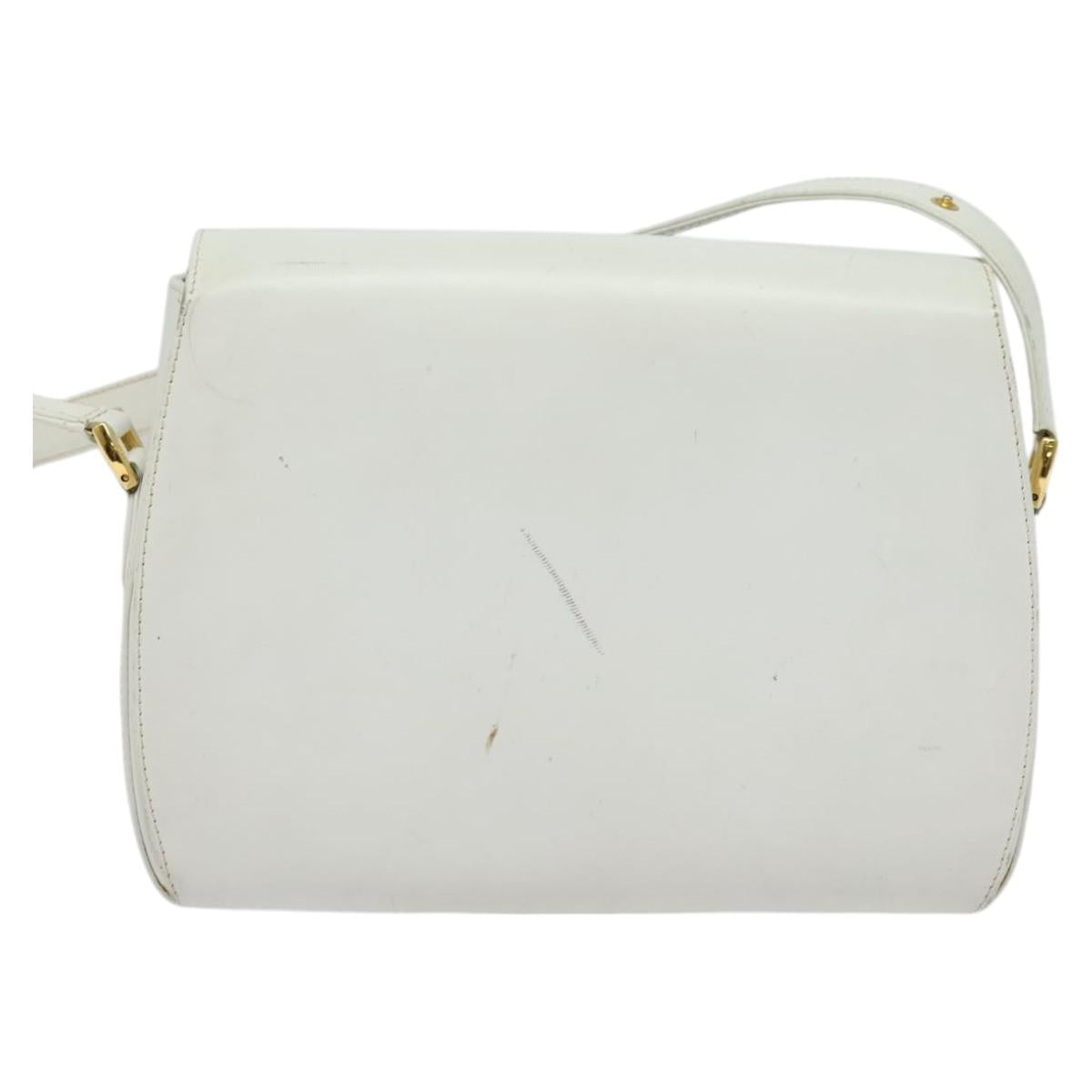 GUCCI Shoulder Bag Leather White Gold Auth hk2861