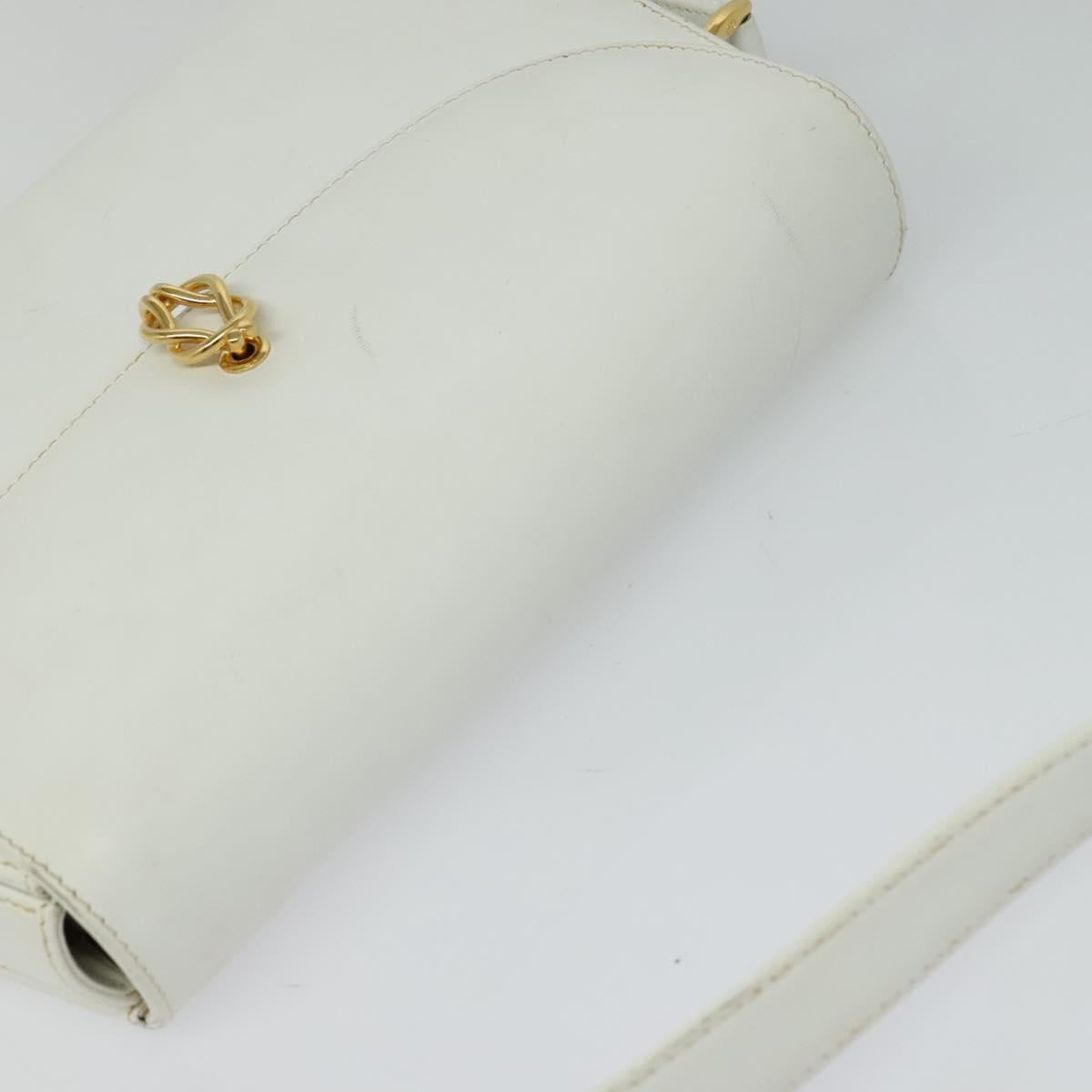 GUCCI Shoulder Bag Leather White Gold Auth hk2861
