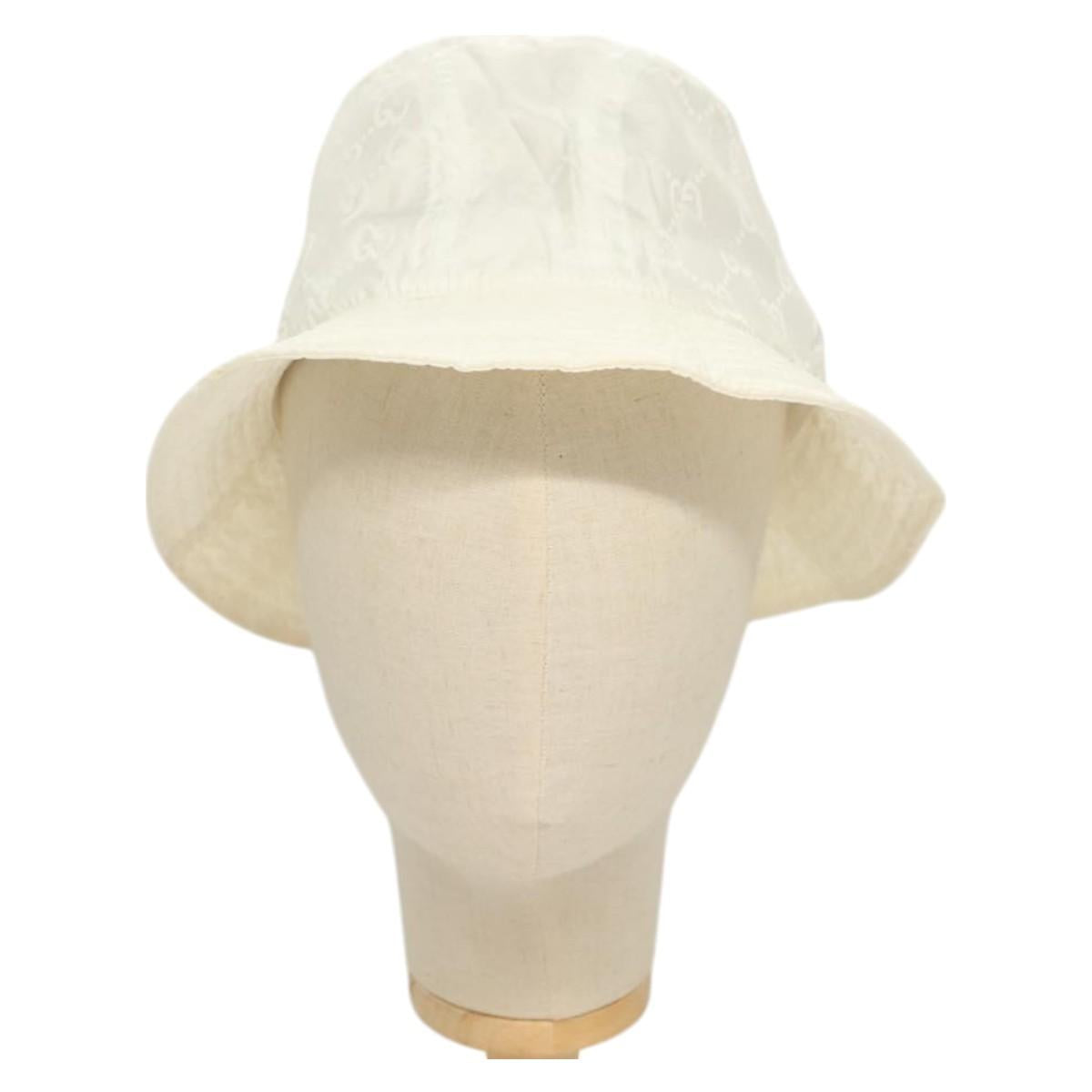 GUCCI GG Canvas Bucket Hat L White Auth hk2863