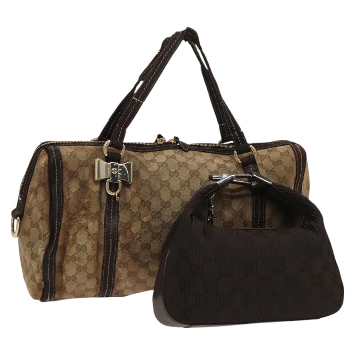 GUCCI GG Canvas Crystal Shoulder Bag 2 Set Beige Brown Auth hk2866