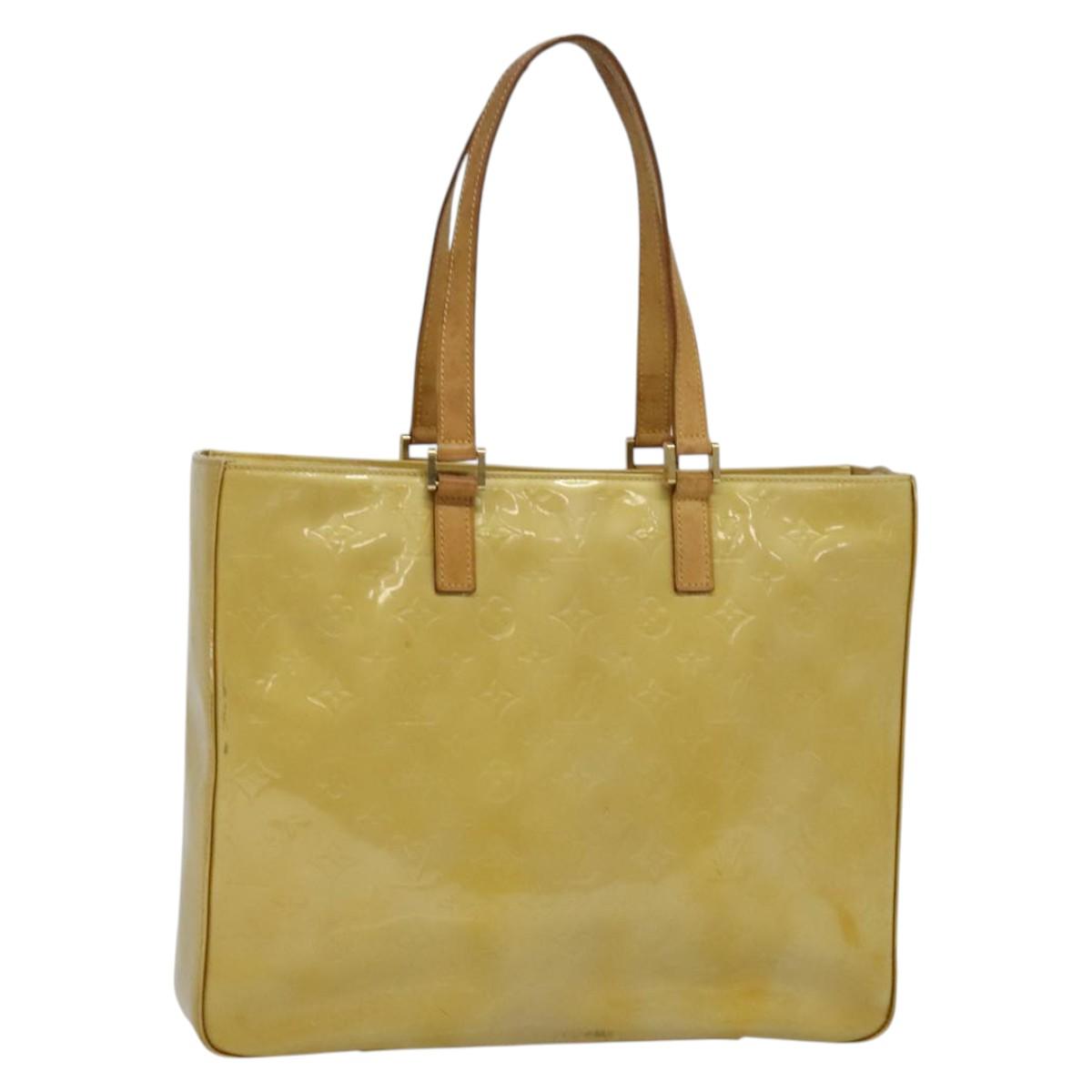 LOUIS VUITTON Monogram Vernis Columbus Tote Bag Beige M91023 LV Auth hk2890