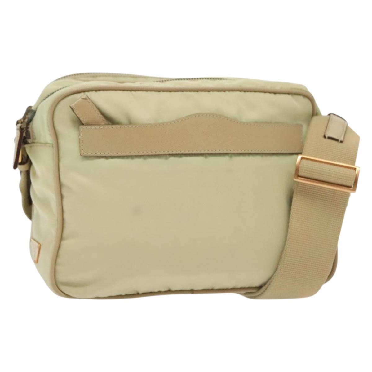 PRADA Shoulder Bag Nylon Beige Gold Auth hk2901