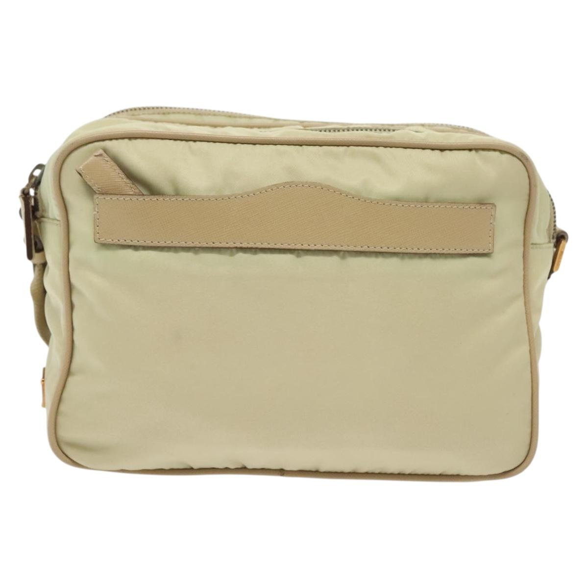 PRADA Shoulder Bag Nylon Beige Gold Auth hk2901