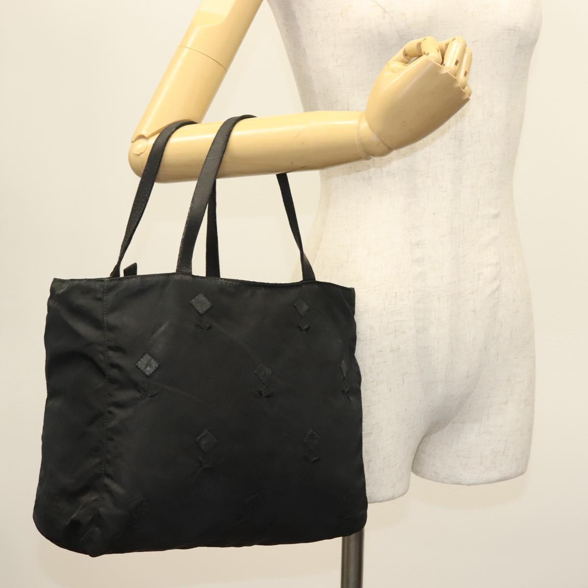 PRADA Hand Bag Nylon Black Silver Auth hk2902
