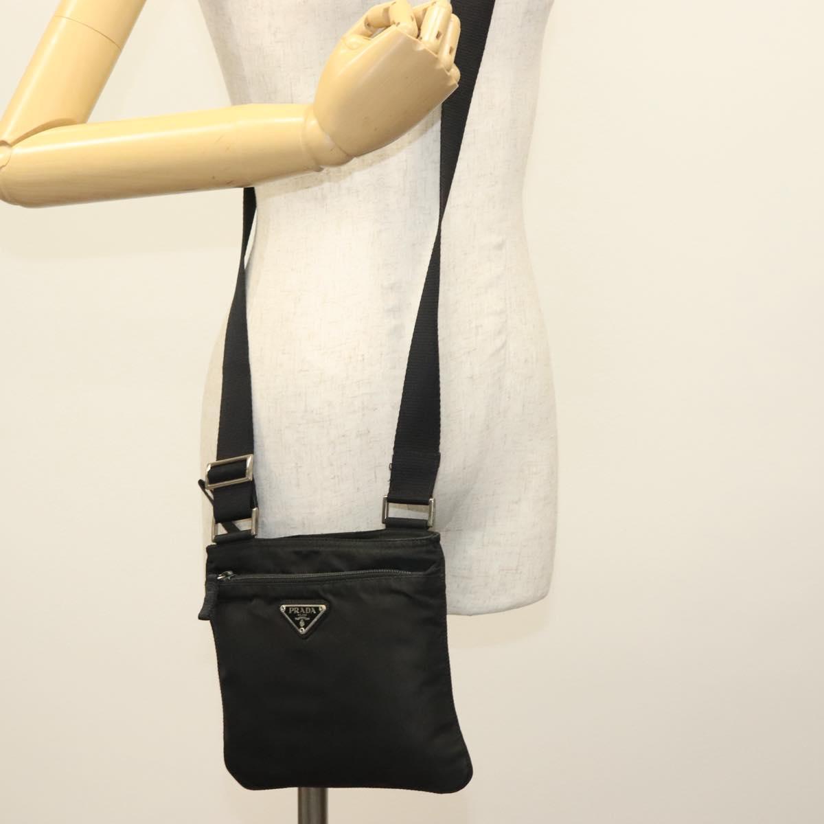 PRADA Shoulder Bag Nylon Black Silver Auth hk2903