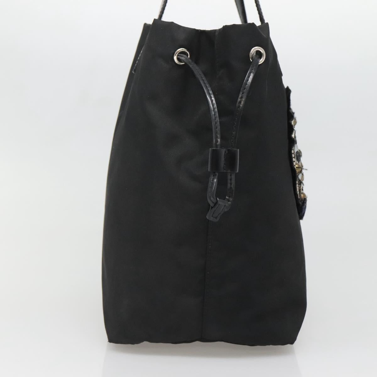 PRADA Tote Bag Nylon Black Silver Auth hk2905