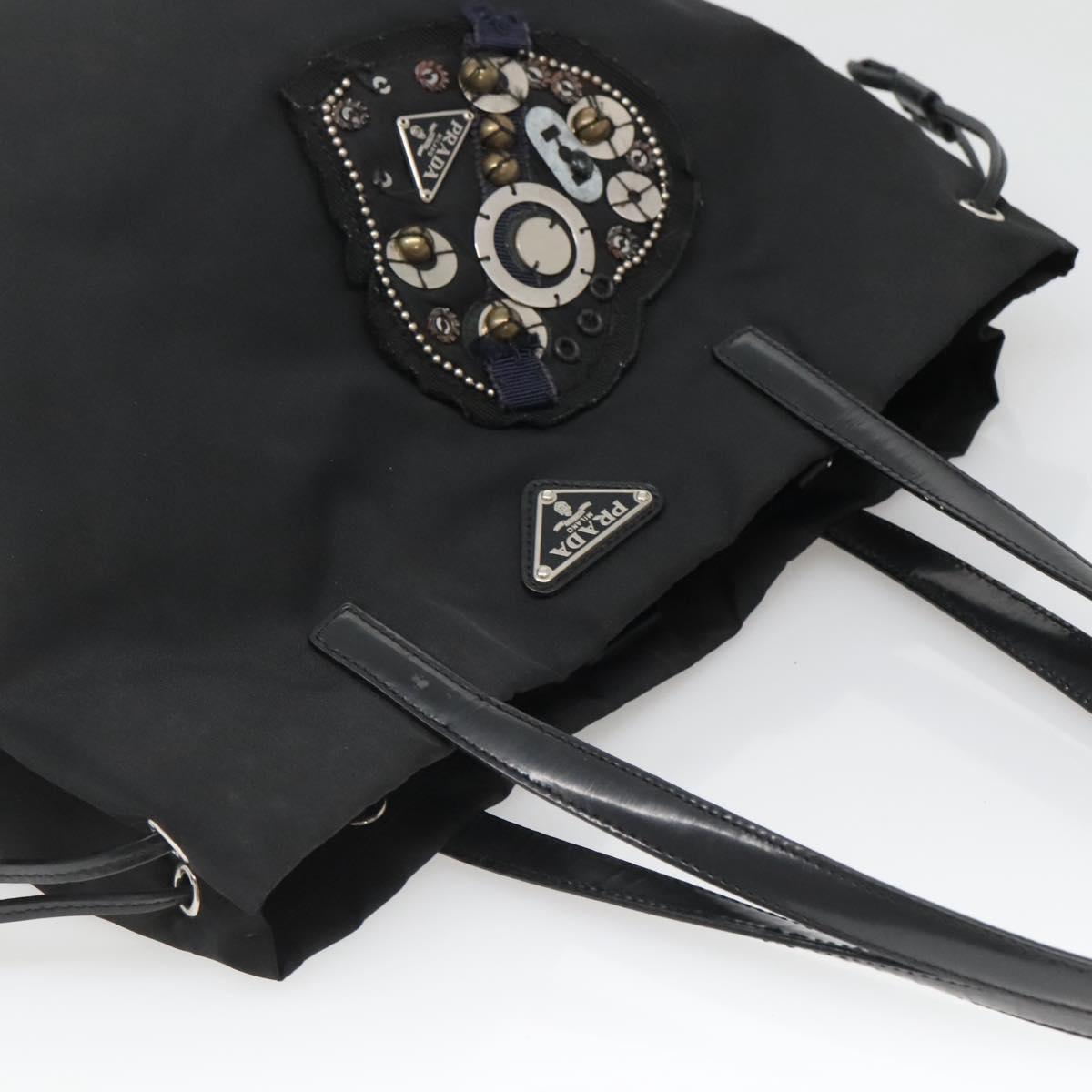 PRADA Tote Bag Nylon Black Silver Auth hk2905