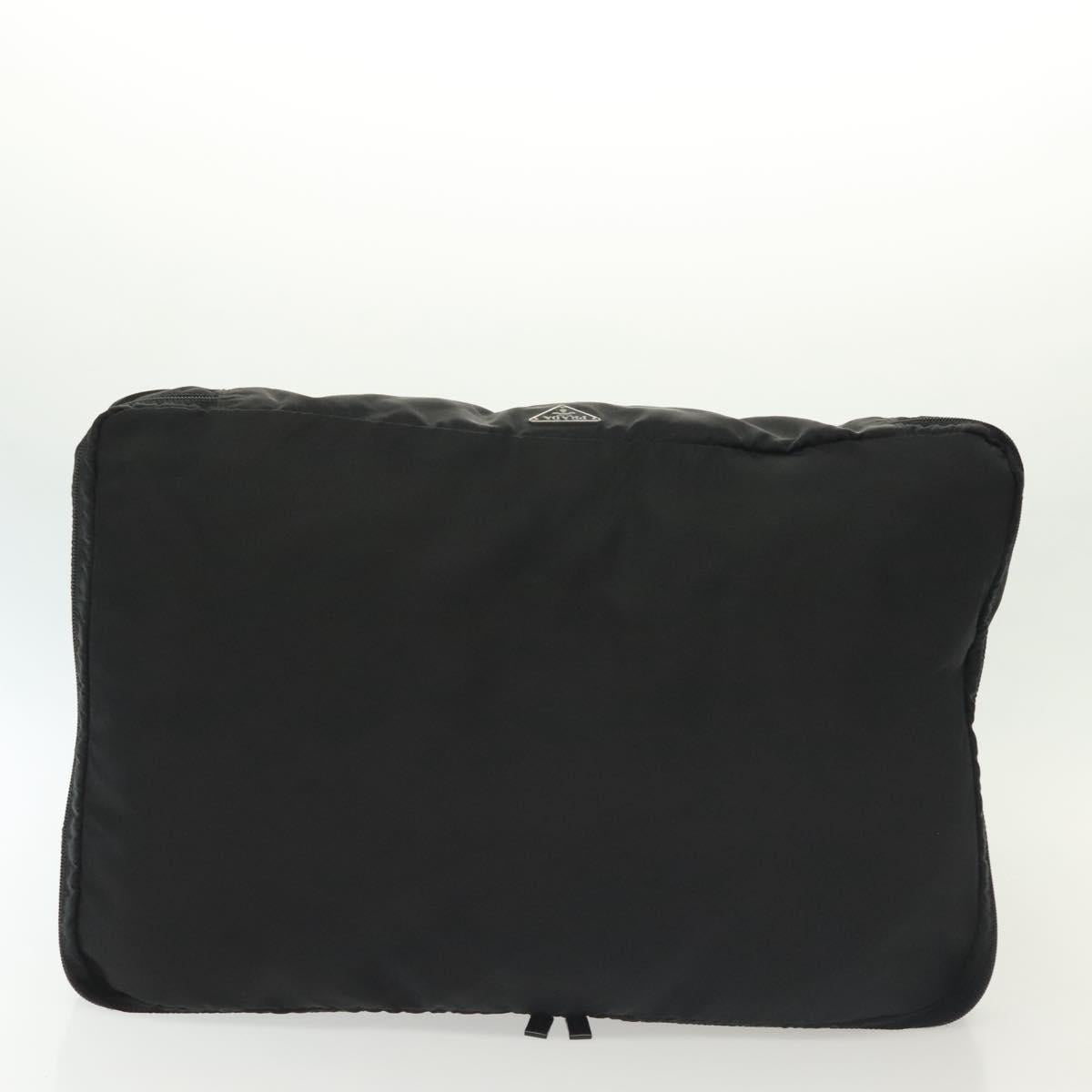 PRADA Travel Pouch Nylon Black Silver Auth hk2906