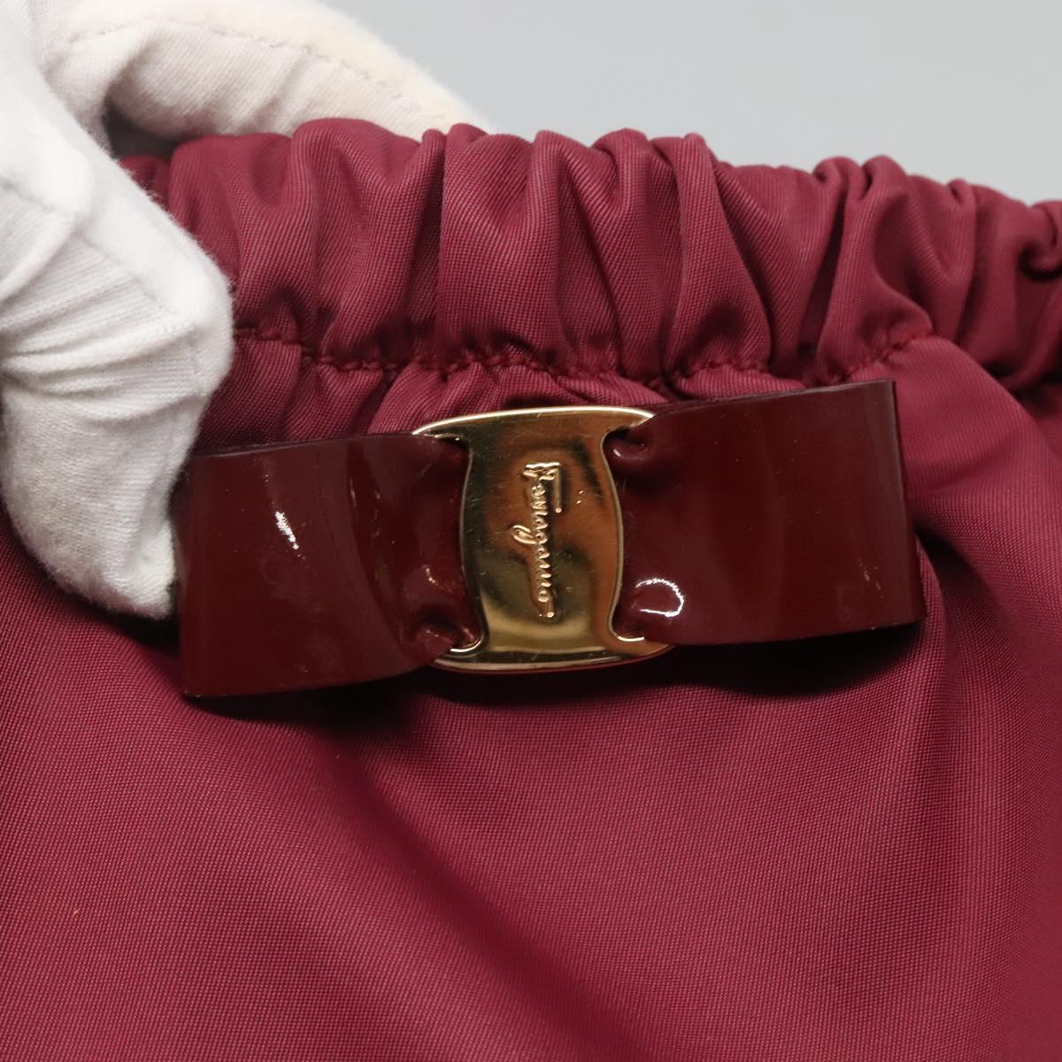 Salvatore Ferragamo Vala Tote Bag Nylon Bordeaux Gold Auth hk2907