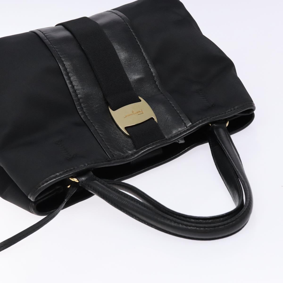 Salvatore Ferragamo Vala Tote Bag Nylon Black Gold Auth hk2909