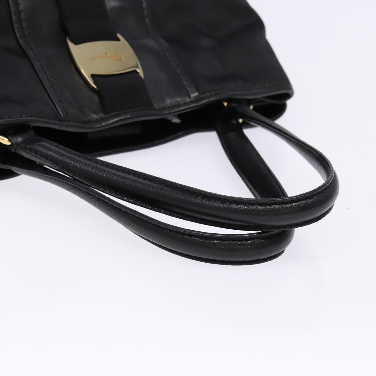 Salvatore Ferragamo Vala Tote Bag Nylon Black Gold Auth hk2909