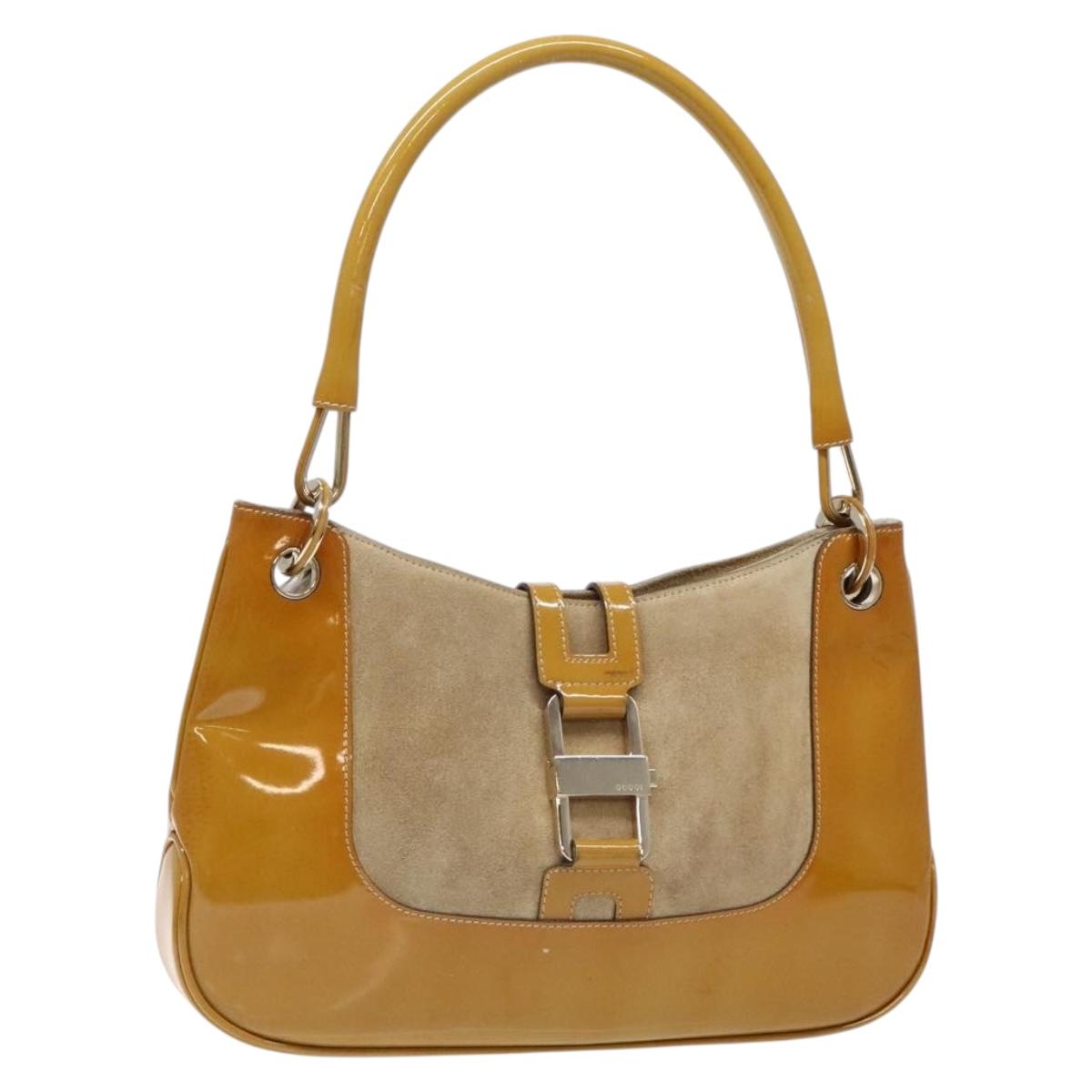 GUCCI Shoulder Bag Suede Beige Gold 001 4150 Auth hk2911