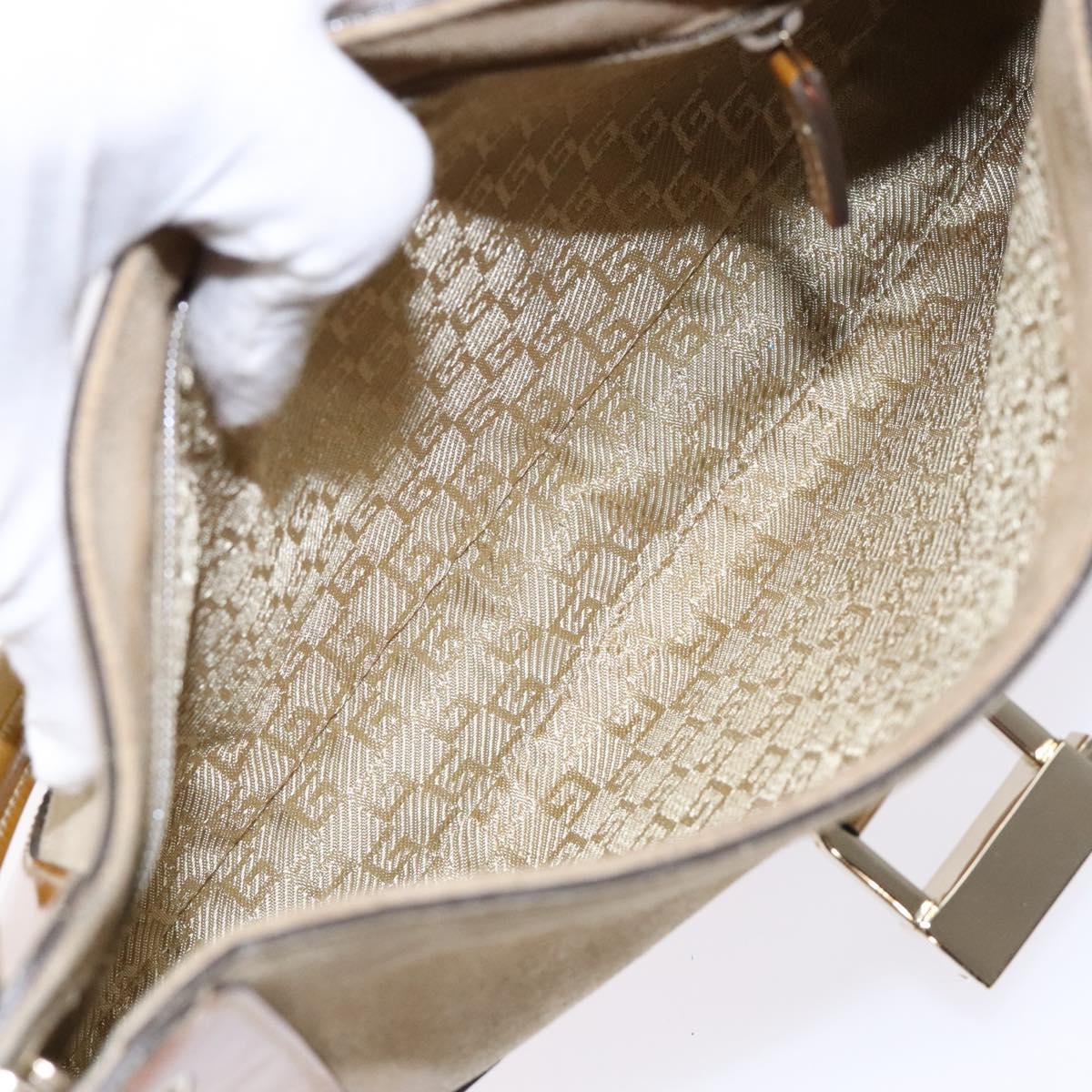 GUCCI Shoulder Bag Suede Beige Gold 001 4150 Auth hk2911