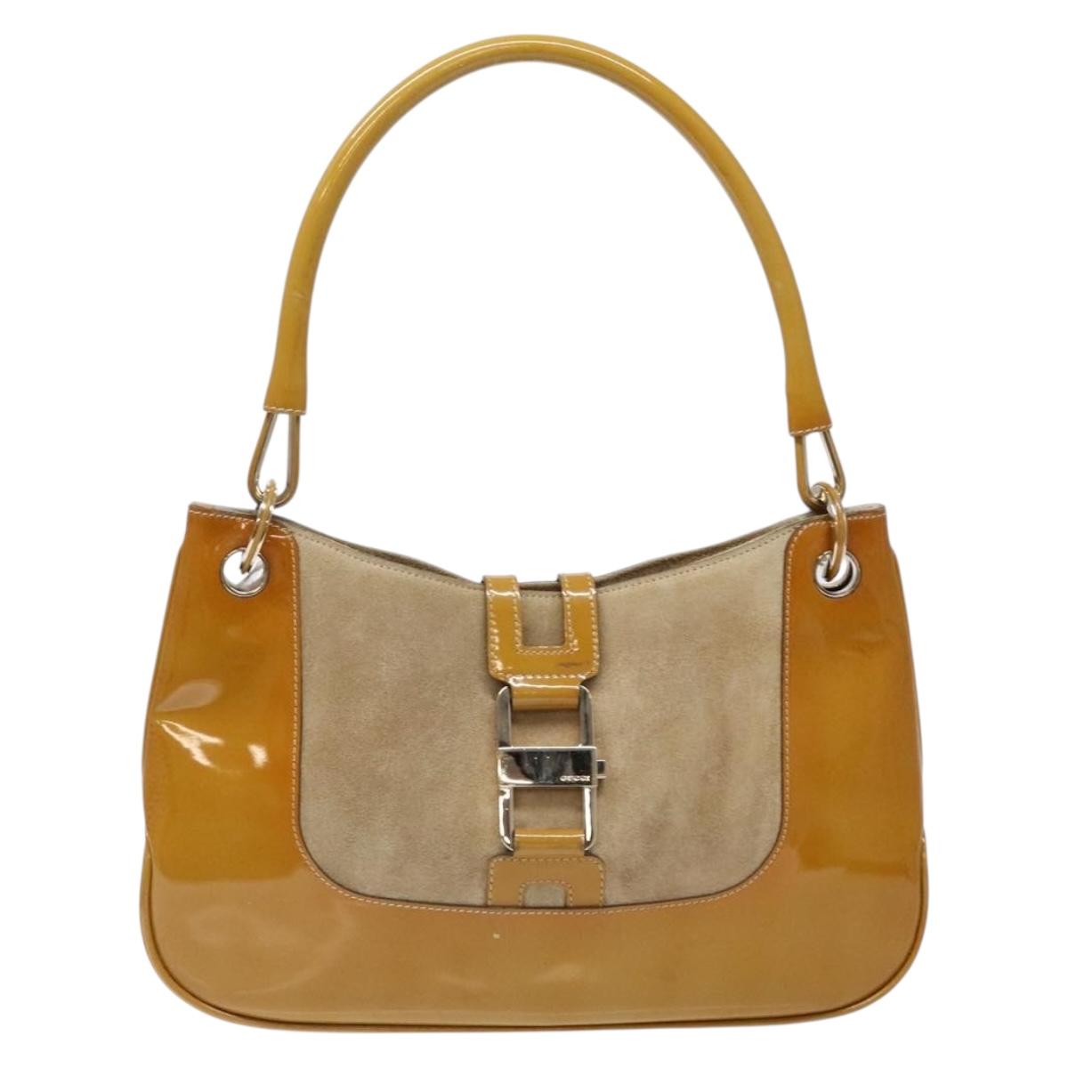 GUCCI Shoulder Bag Suede Beige Gold 001 4150 Auth hk2911