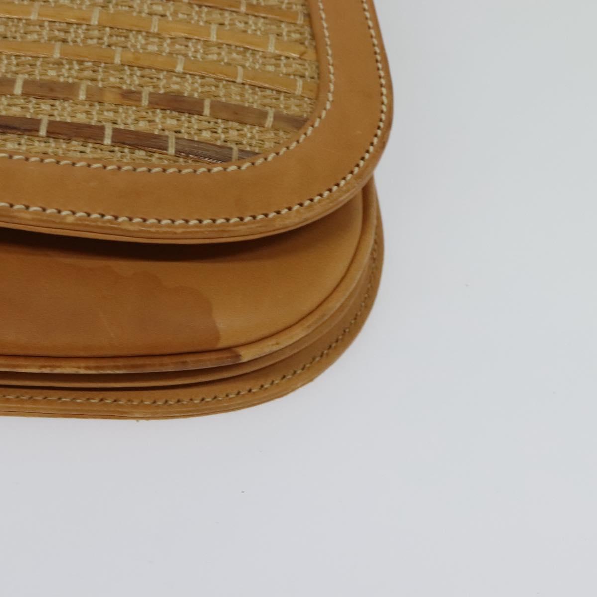 GUCCI Shoulder Bag Leather Beige Gold Auth hk2913