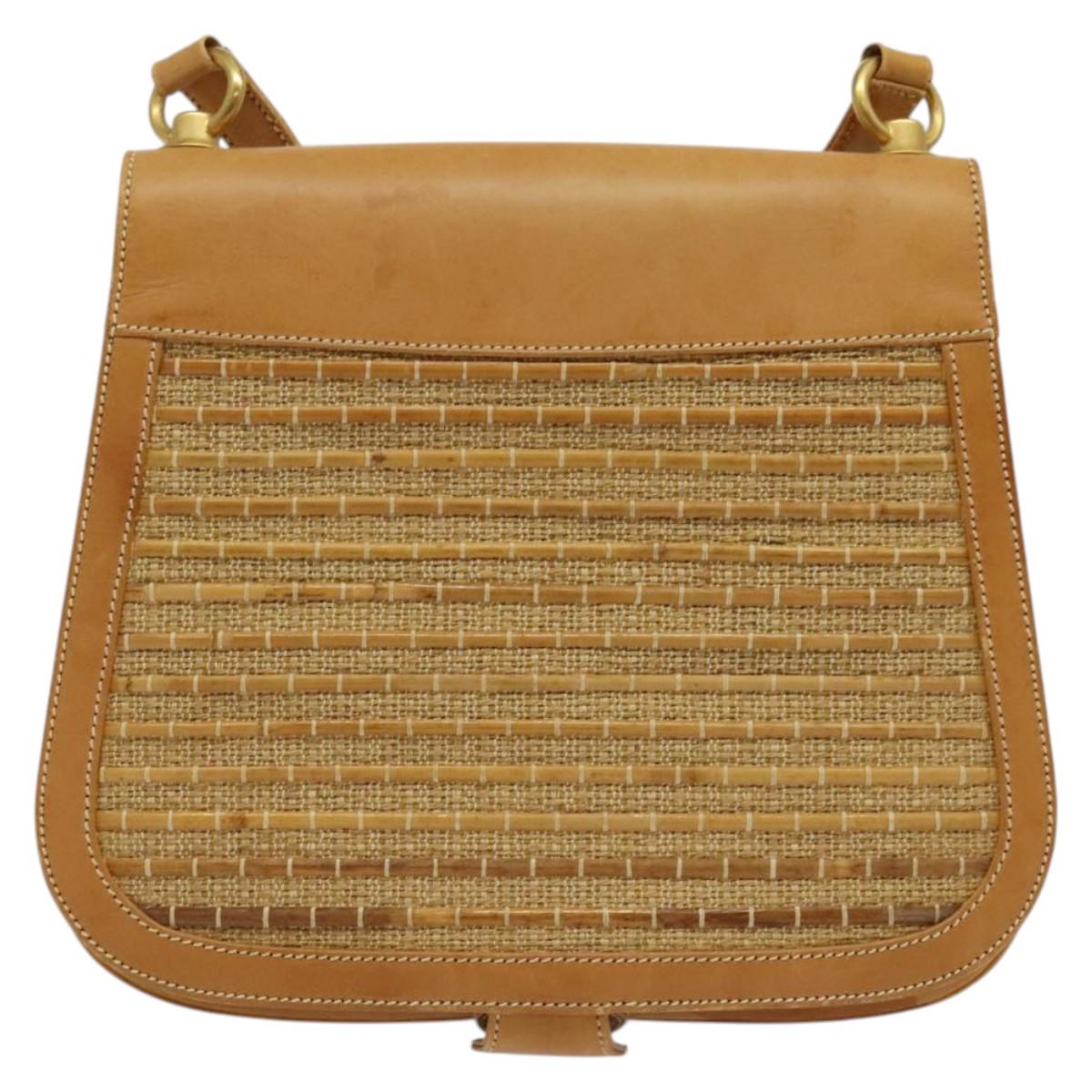 GUCCI Shoulder Bag Leather Beige Gold Auth hk2913