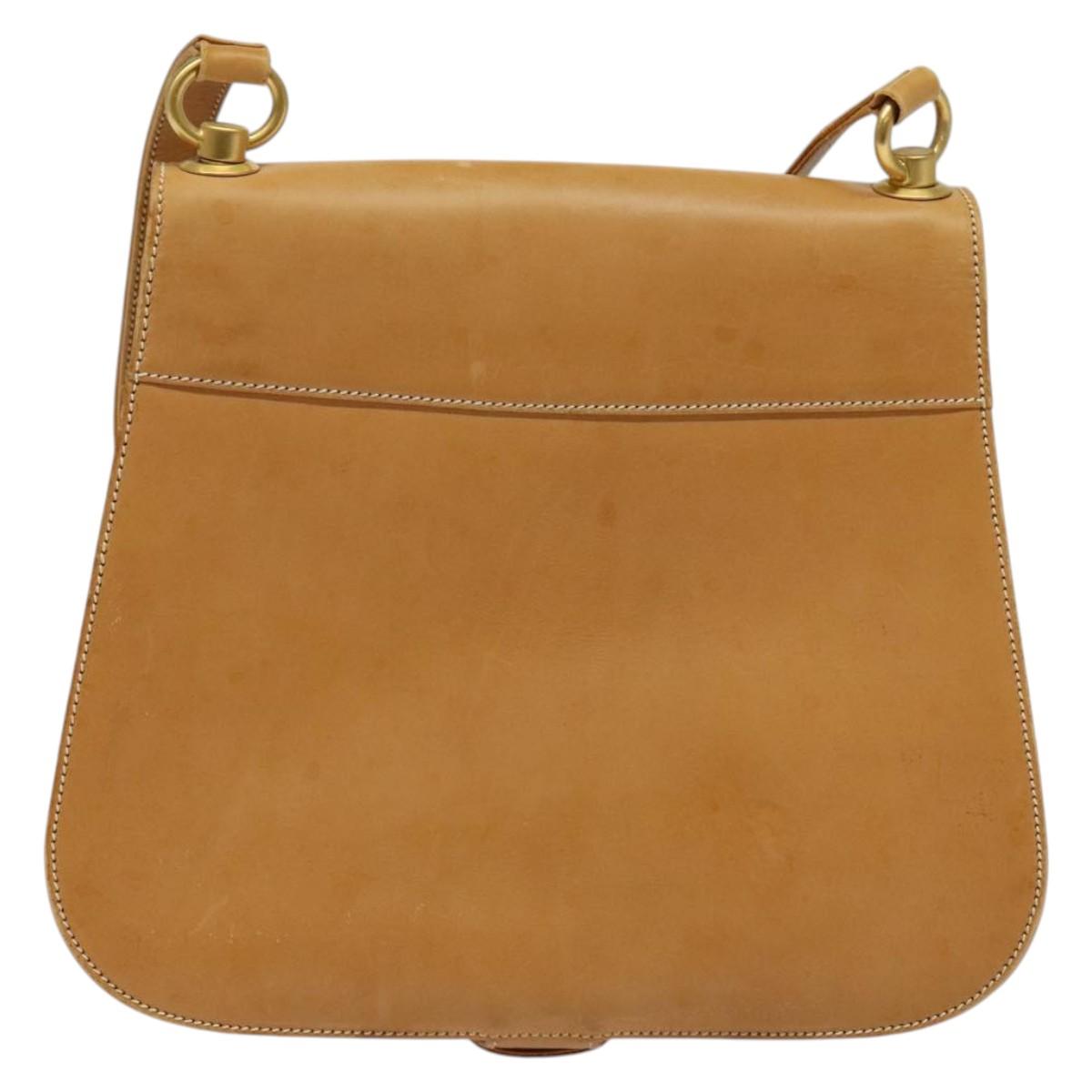 GUCCI Shoulder Bag Leather Beige Gold Auth hk2913