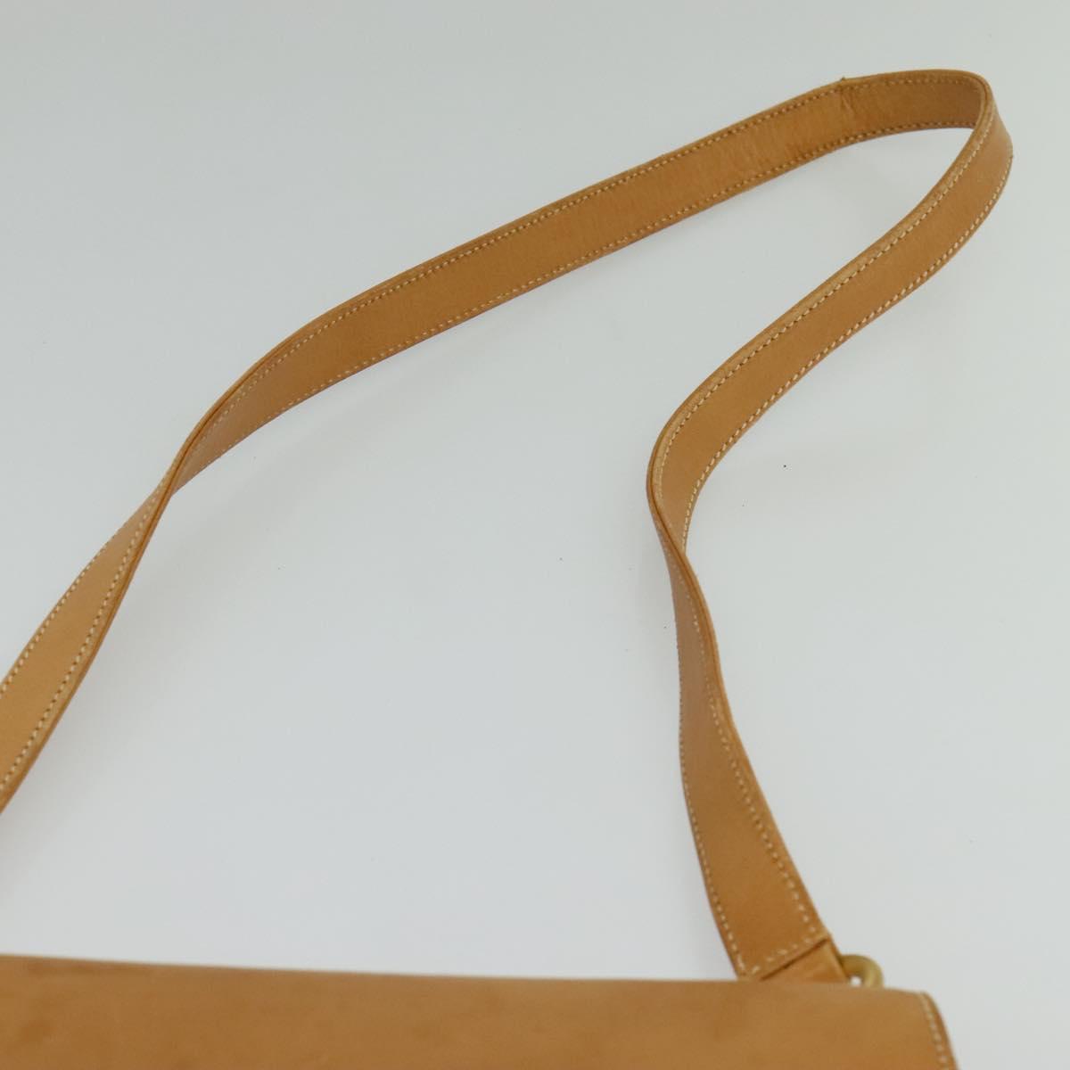 GUCCI Shoulder Bag Leather Beige Gold Auth hk2913